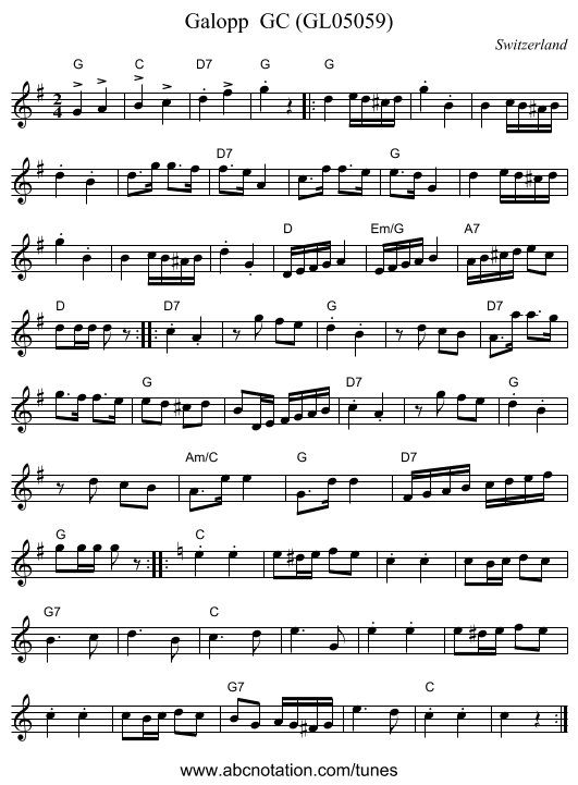 Galopp  GC (GL05059) - staff notation