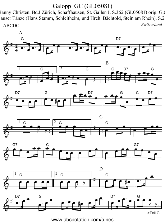 Galopp GC (GL05081) - staff notation