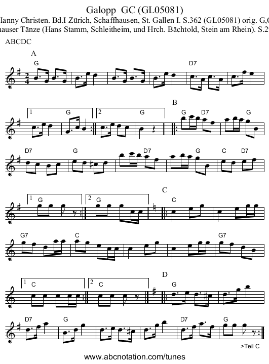 Galopp  GC (GL05081) - staff notation