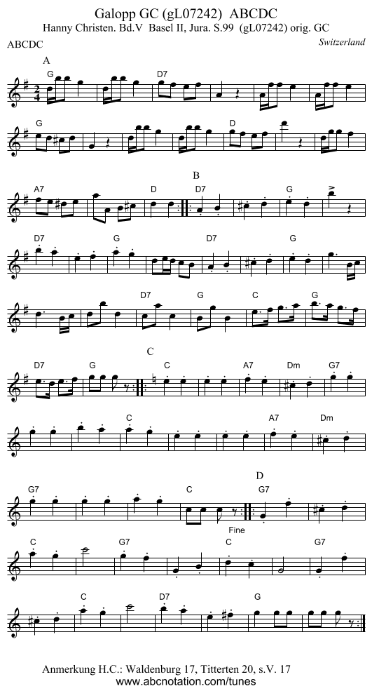 Galopp GC (gL07242)  ABCDC - staff notation