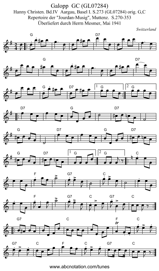 Galopp  GC (GL07284) - staff notation