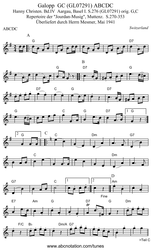Galopp  GC (GL07291) ABCDC - staff notation
