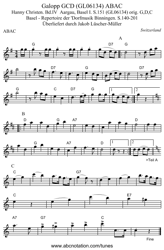Galopp GCD (GL06134) ABAC - staff notation