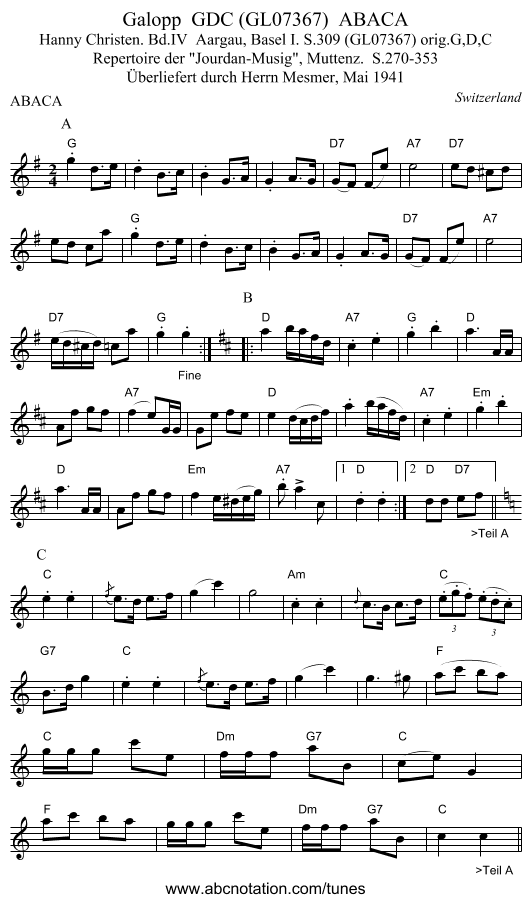 Galopp GDC (GL07367) ABACA - staff notation