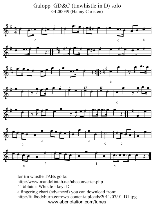 Galopp GD&C (tinwhistle in D) solo - staff notation