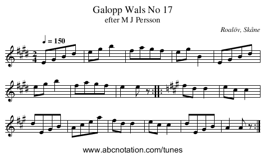 Galopp Wals No 17 - staff notation