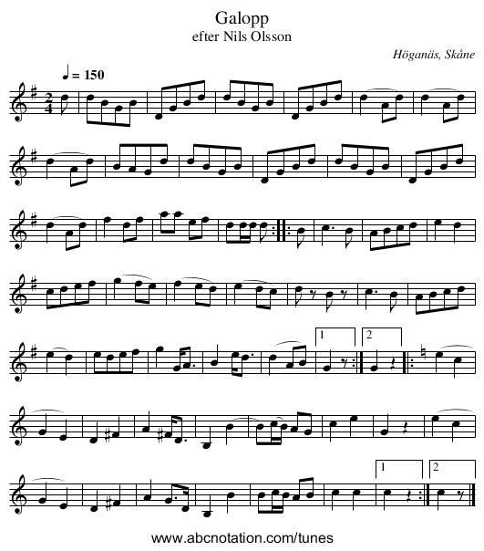 Galopp - staff notation