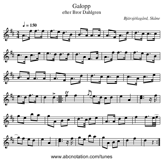 Galopp - staff notation