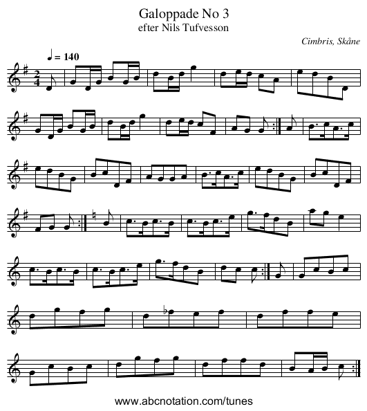 Galoppade No 3 - staff notation