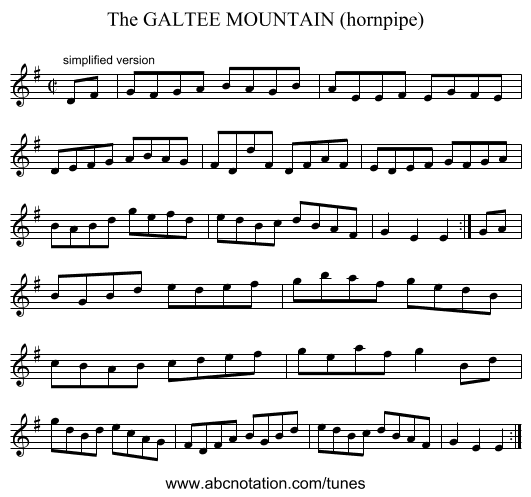 GALTEE MOUNTAIN (hornpipe), The - staff notation