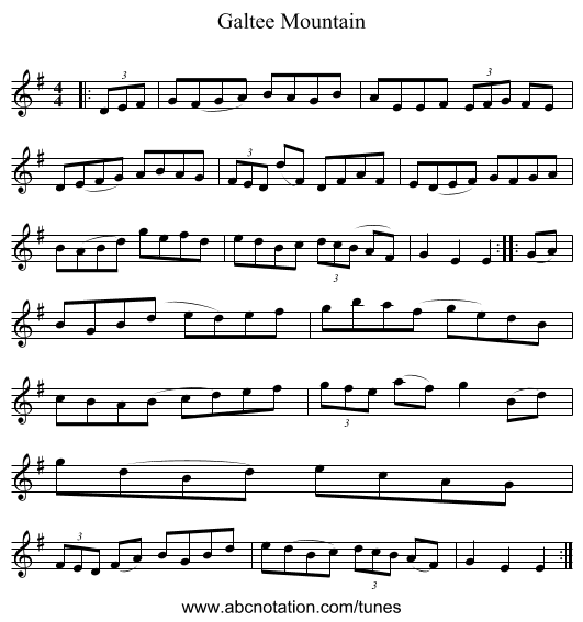 Galtee Mountain - staff notation