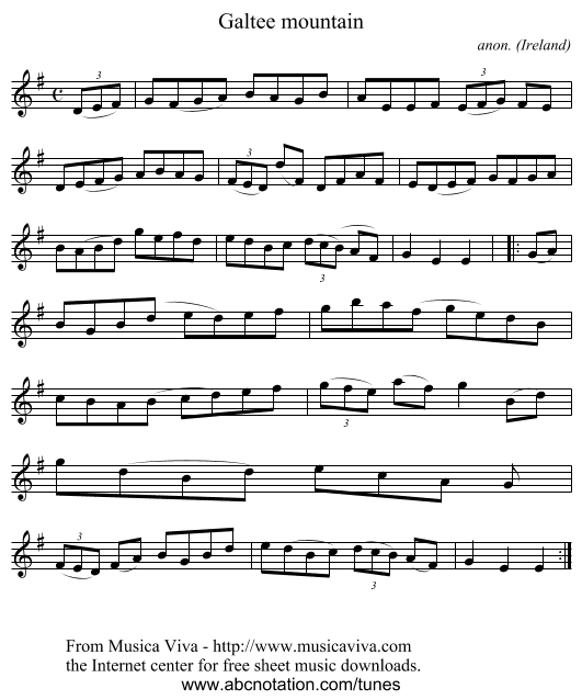 Galtee mountain - staff notation