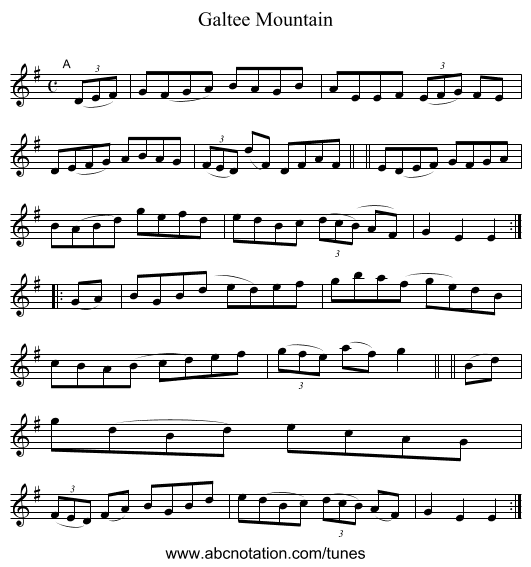 Galtee Mountain - staff notation