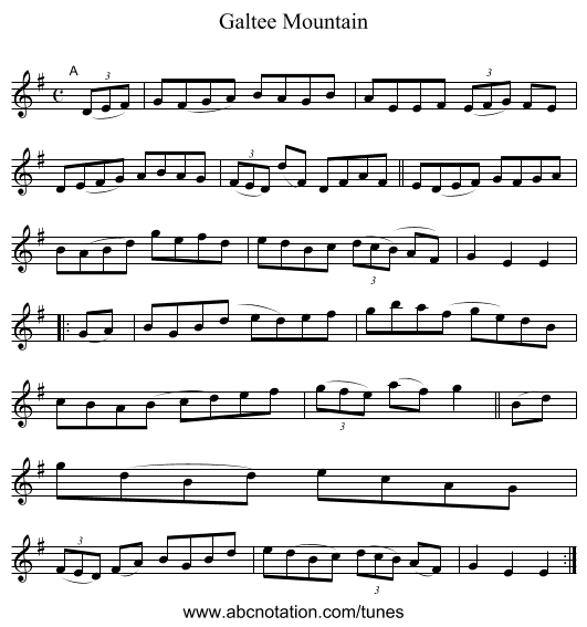 Galtee Mountain - staff notation