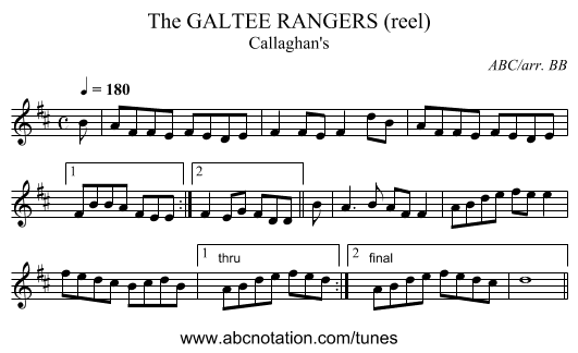 GALTEE RANGERS (reel), The - staff notation