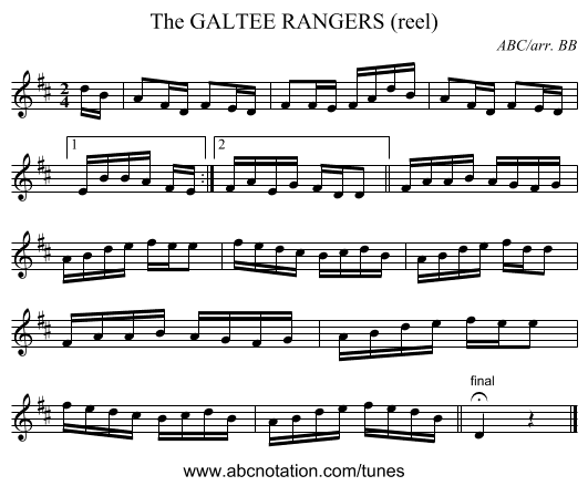 GALTEE RANGERS (reel), The - staff notation