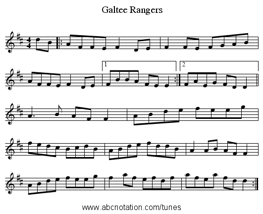 Galtee Rangers - staff notation