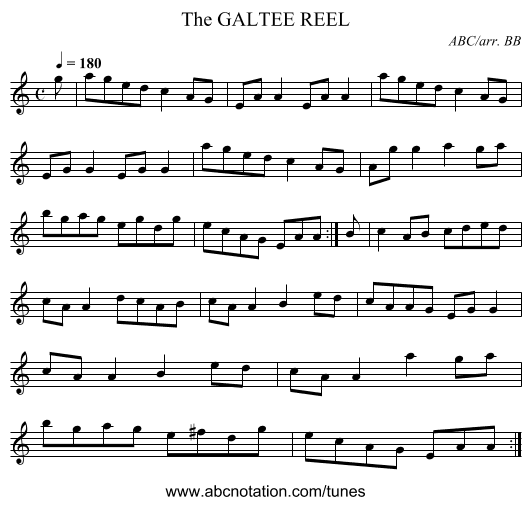 GALTEE REEL, The - staff notation