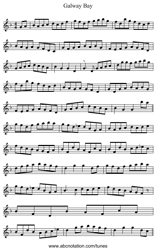 Galway Bay - staff notation