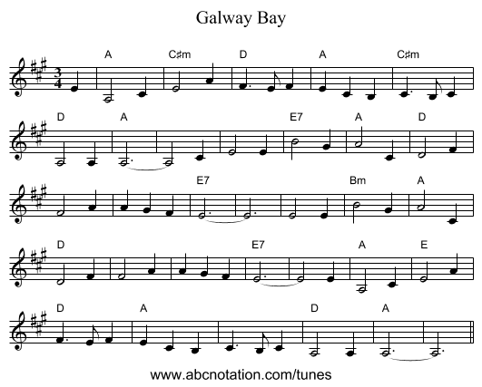 Galway Bay - staff notation