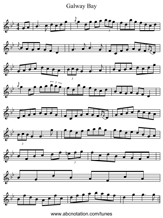 Galway Bay - staff notation