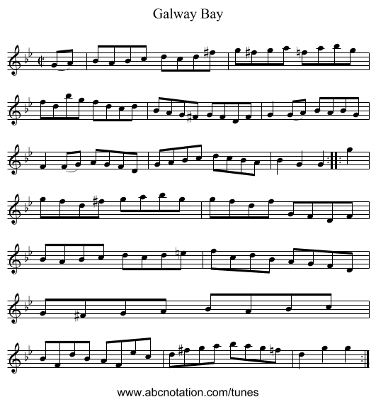 Galway Bay - staff notation