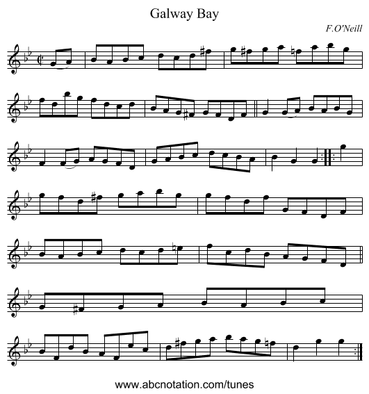 Galway Bay - staff notation