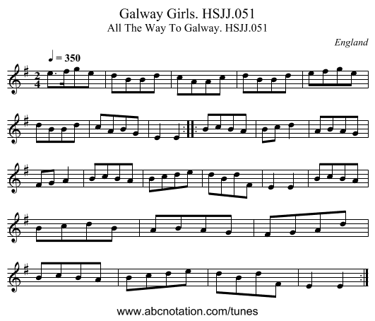 Galway Girls. HSJJ.051 - staff notation