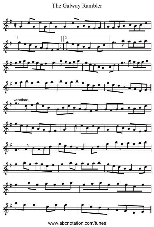 Galway Rambler, The - staff notation