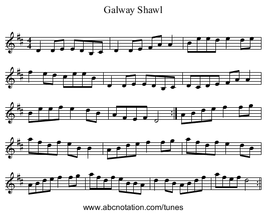 Galway Shawl - staff notation