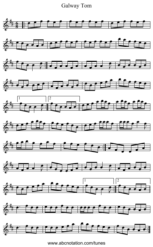 Galway Tom - staff notation
