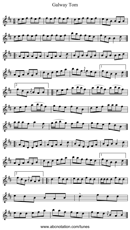 Galway Tom - staff notation