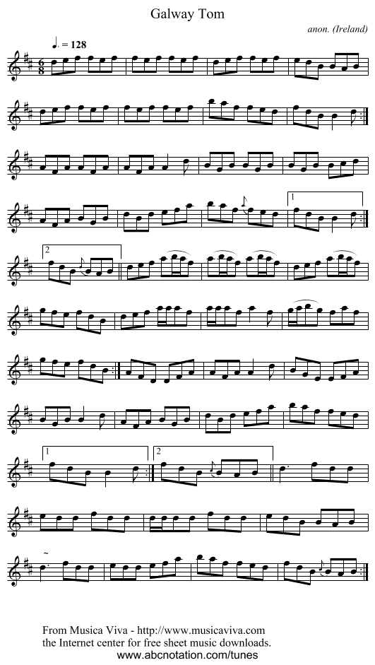 Galway Tom - staff notation