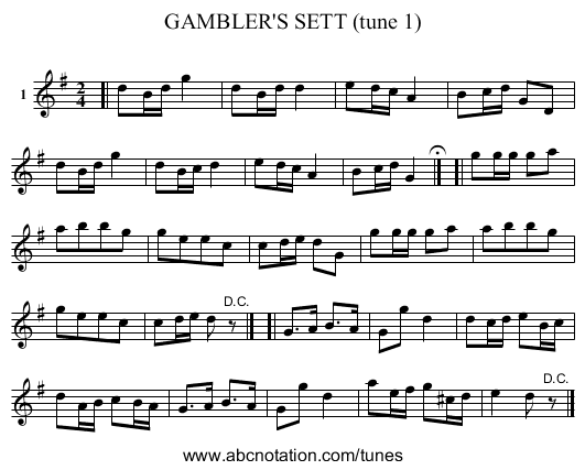 GAMBLER'S SETT (tune 1) - staff notation