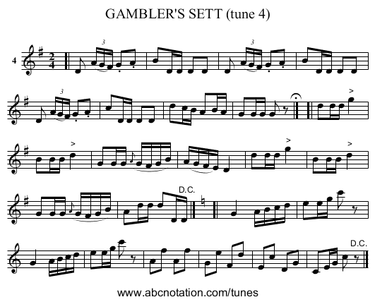 GAMBLER'S SETT (tune 4) - staff notation