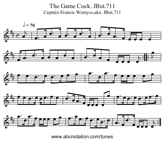 Game Cock. JBut.711, The - staff notation