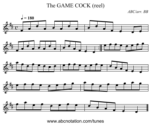 GAME COCK (reel), The - staff notation