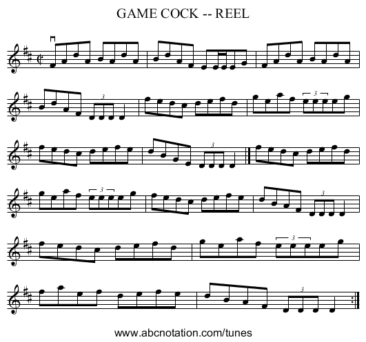 GAME COCK -- REEL - staff notation