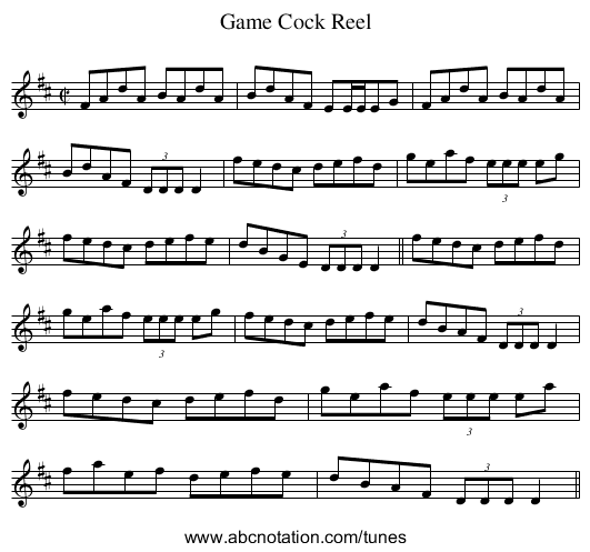 Game Cock Reel - staff notation