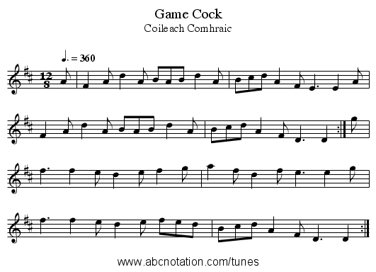 Game Cock - staff notation
