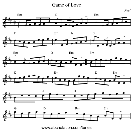 Game of Love - staff notation