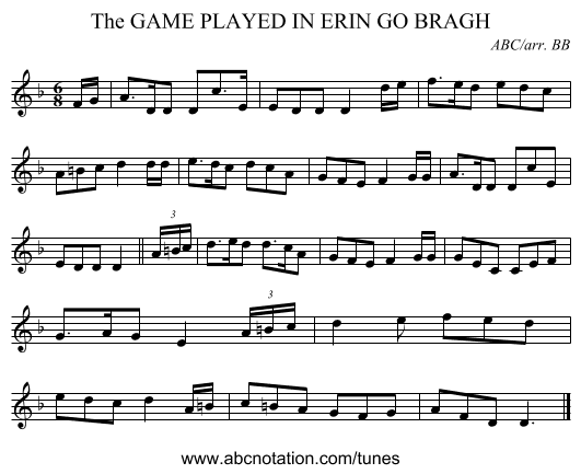GAME PLAYED IN ERIN GO BRAGH, The - staff notation
