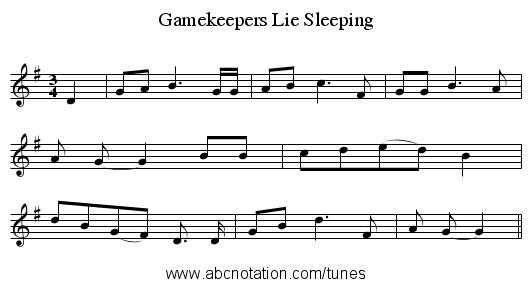 Gamekeepers Lie Sleeping - staff notation