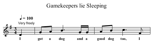 Gamekeepers lie Sleeping - staff notation