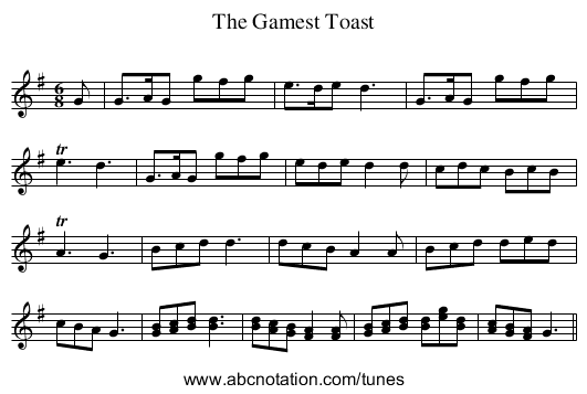 Gamest Toast, The - staff notation