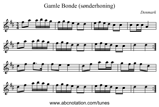 Gamle Bonde (sønderhoning) - staff notation