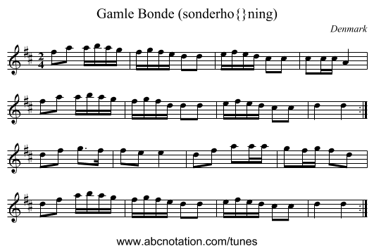 Gamle Bonde (sonderh&oslash;ning) - staff notation