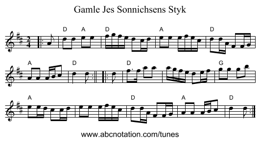 Gamle Jes Sonnichsens Styk - staff notation