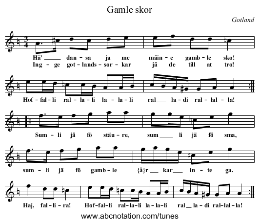 Gamle skor - staff notation