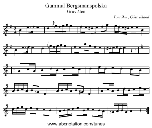 Gammal Bergsmanspolska - staff notation